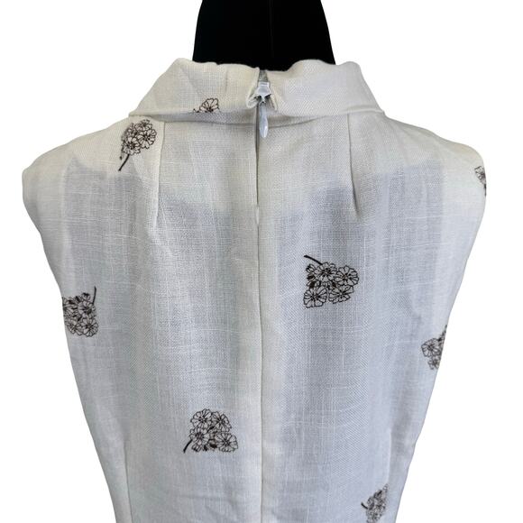 Vintage 1970s Linen Bow Collar Dress with Brown Floral Print – Size M - Picture 7 of 16